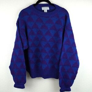 Vintage Nomadic Traders Wool Sweater Blue Purple Geometric Size M Grandpacore Gr
